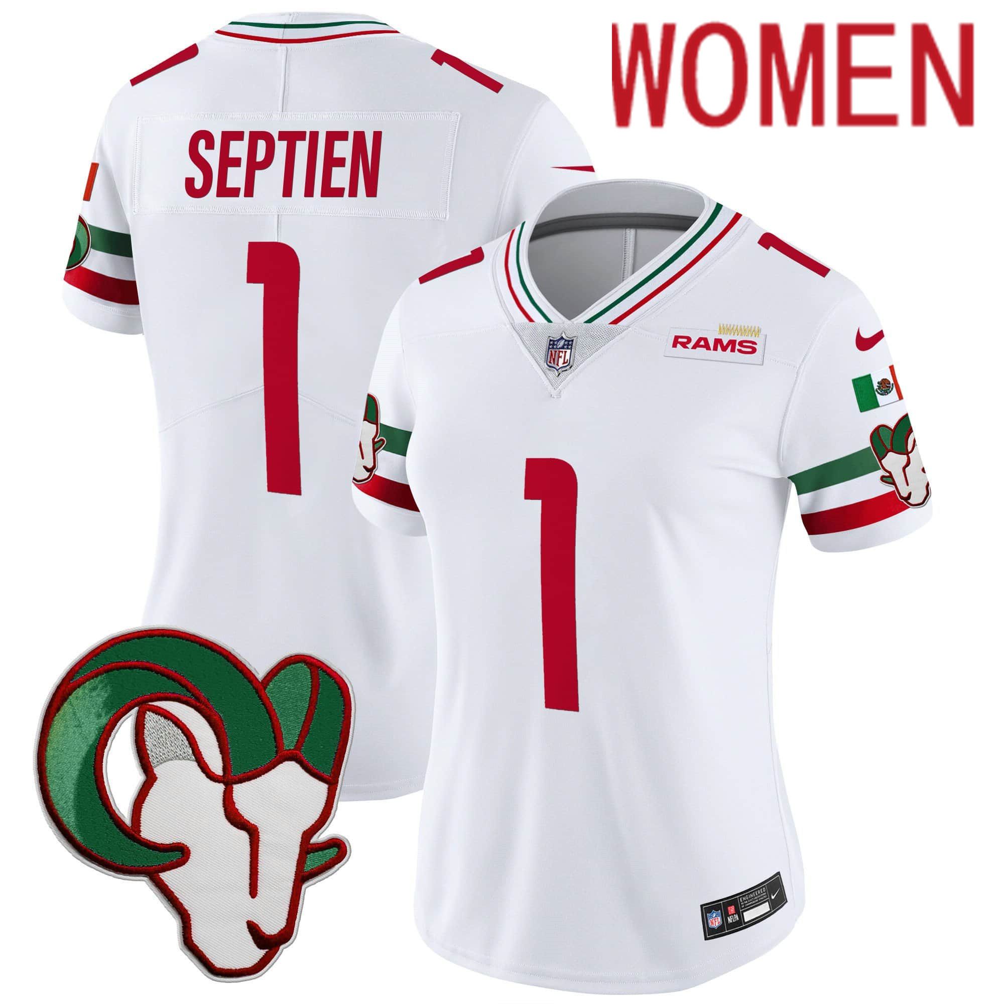Women Los Angeles Rams #1 Septien White 2024 Nike Mexico Vapor Limited NFL Jersey
